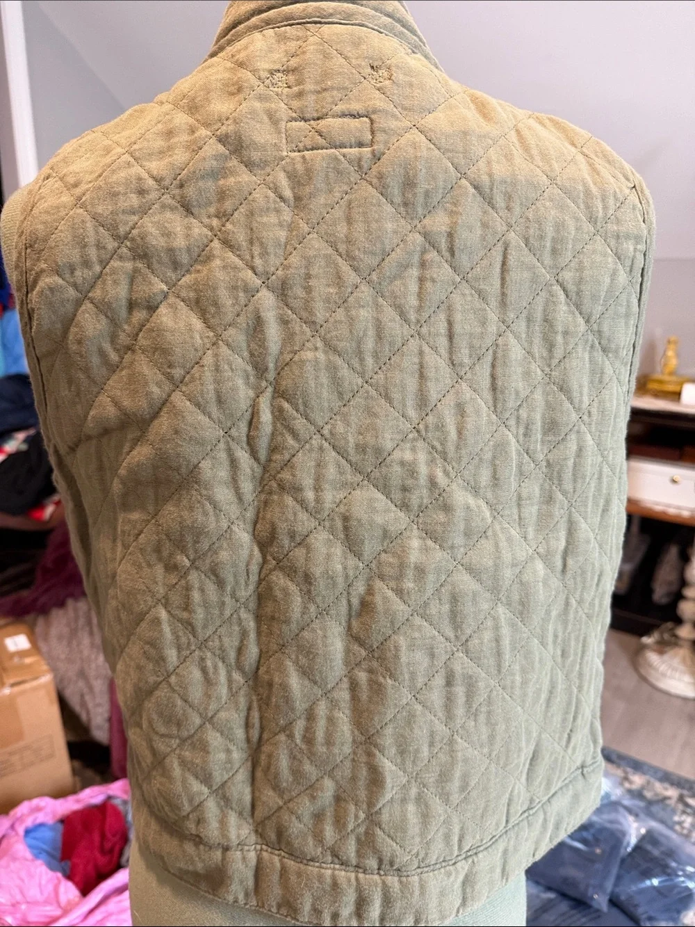 American Eagle Outfitters Quilted Olive Green Button Front Vest